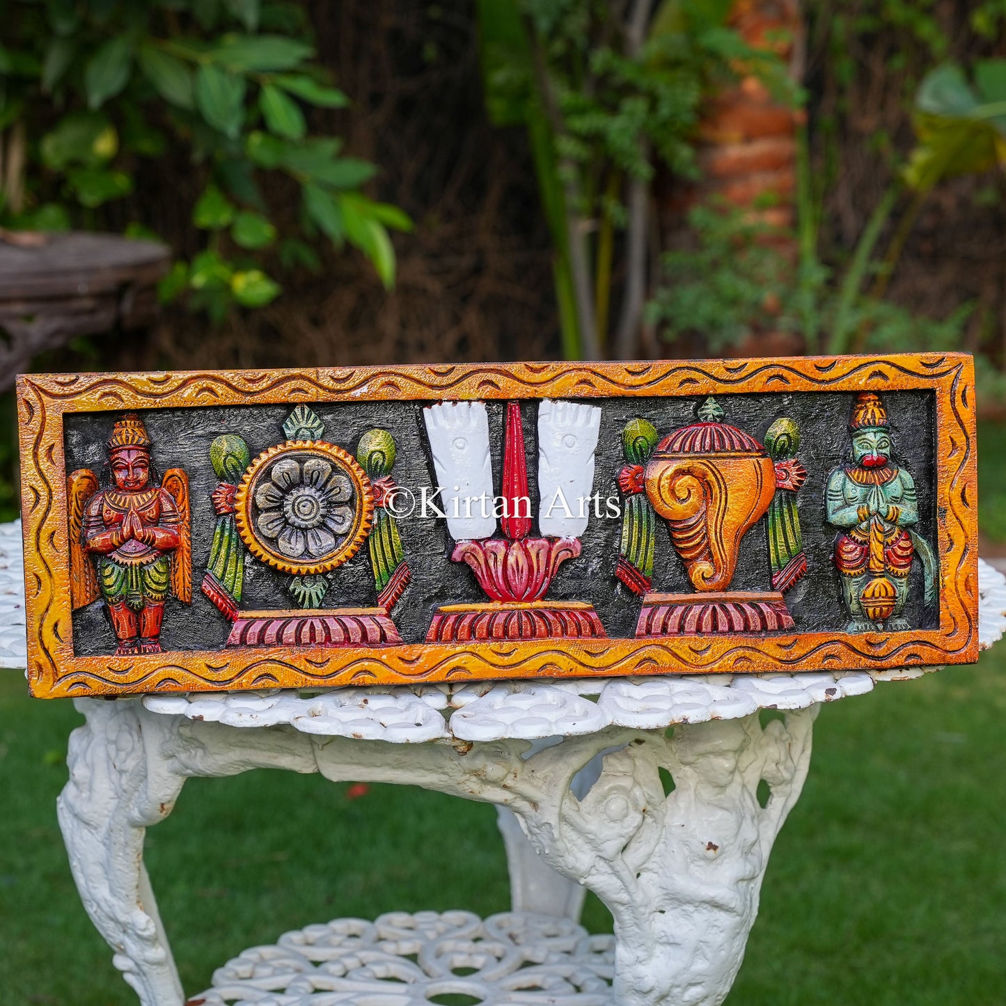 24"x8" Hand-Carved Wooden Tirupati Namam Panel