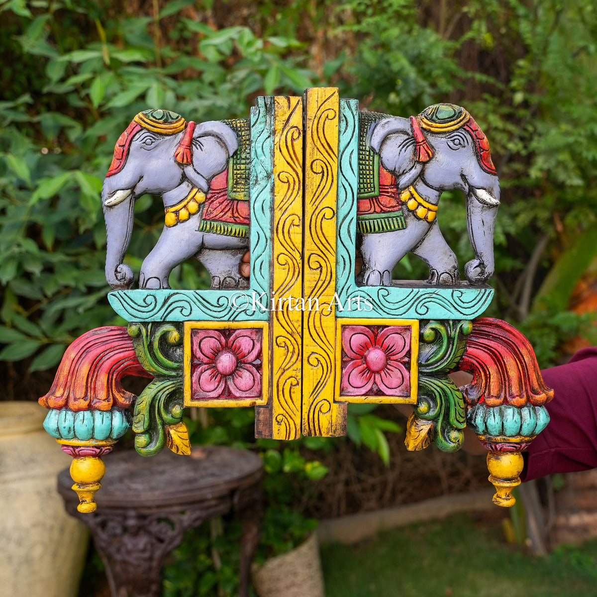 18" Hand-Carved Wooden Elephant Wall Bracket | Watercolor Finish