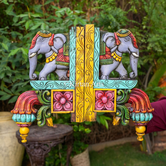 18" Hand-Carved Wooden Elephant Wall Bracket | Watercolor Finish