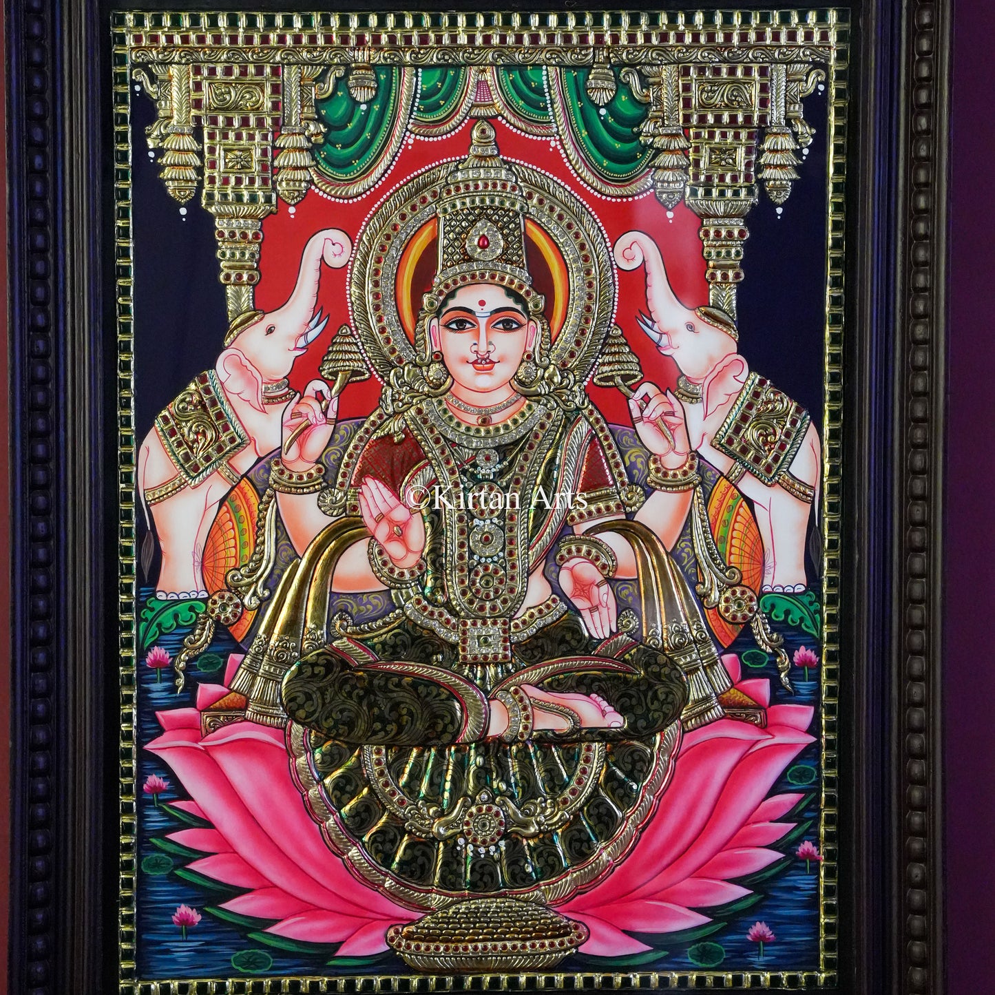 Gaja Lakshmi Tanjore Painting – 24x18 Inch Artwork (27x21 Inch with Frame)