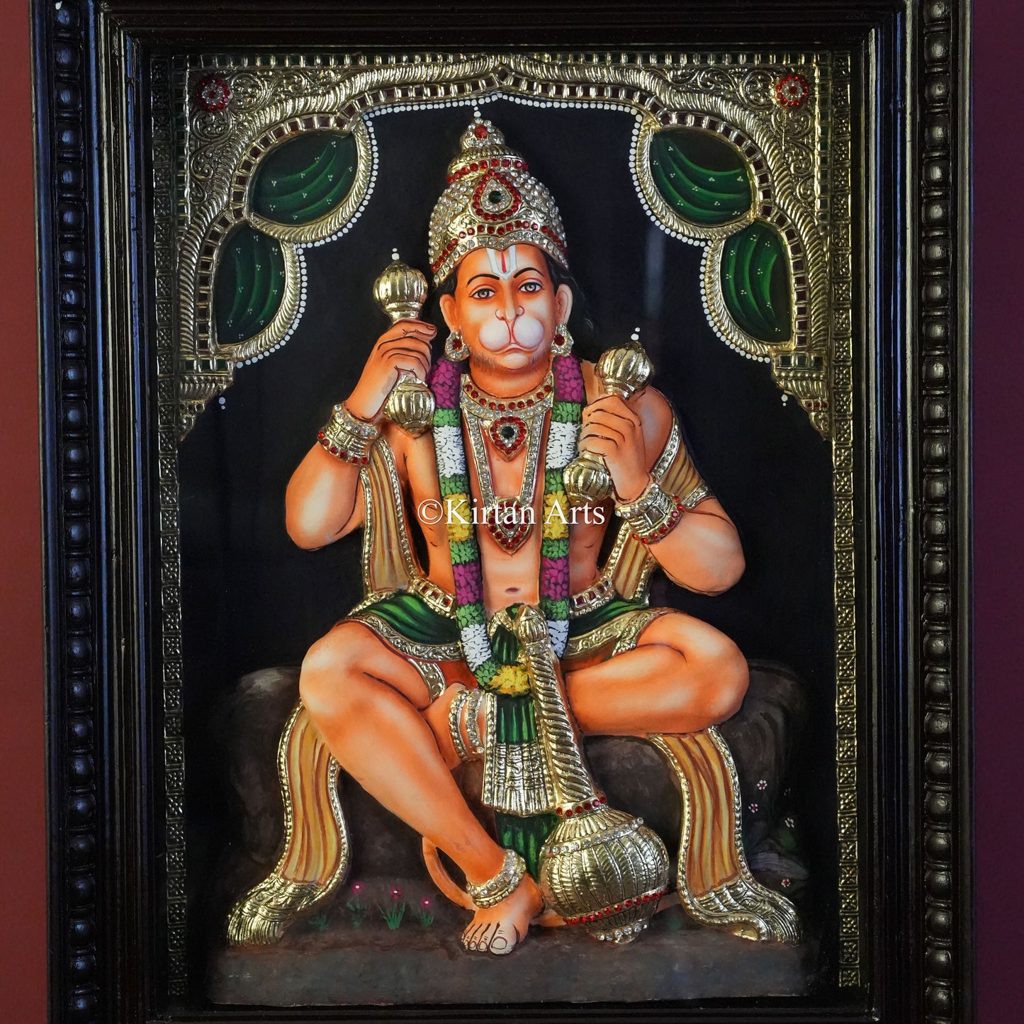 Embossed 3D Lord Hanuman Tanjore Painting – 24x18 Inch Artwork (27.5x21.5x5 Inch with Frame)