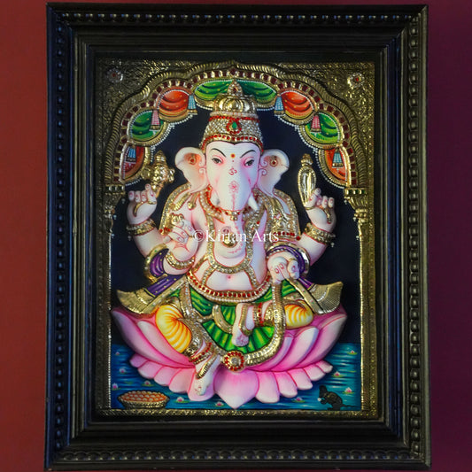 Super Embossed 3D Lord Ganesha Tanjore Painting – 20x16 Inch Artwork (23x19x6 Inch with Frame)