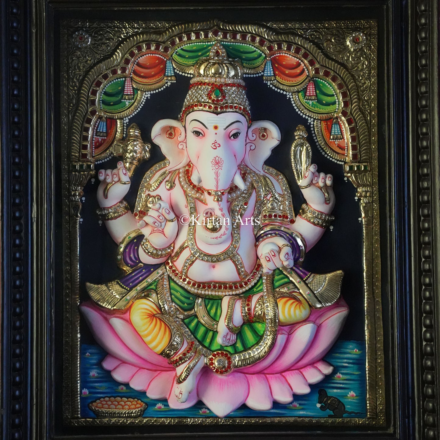 Super Embossed 3D Lord Ganesha Tanjore Painting – 20x16 Inch Artwork (23x19x6 Inch with Frame)