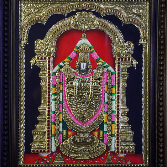 Lord Venkateswara (Tirupati Balaji) Tanjore Painting – 20x16 Inch Artwork (23x19 Inch with Frame)