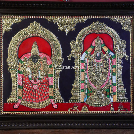 Lord Venkateswara & Goddess Padmavati Tanjore Painting – 27x21 Inch Horizontal Artwork