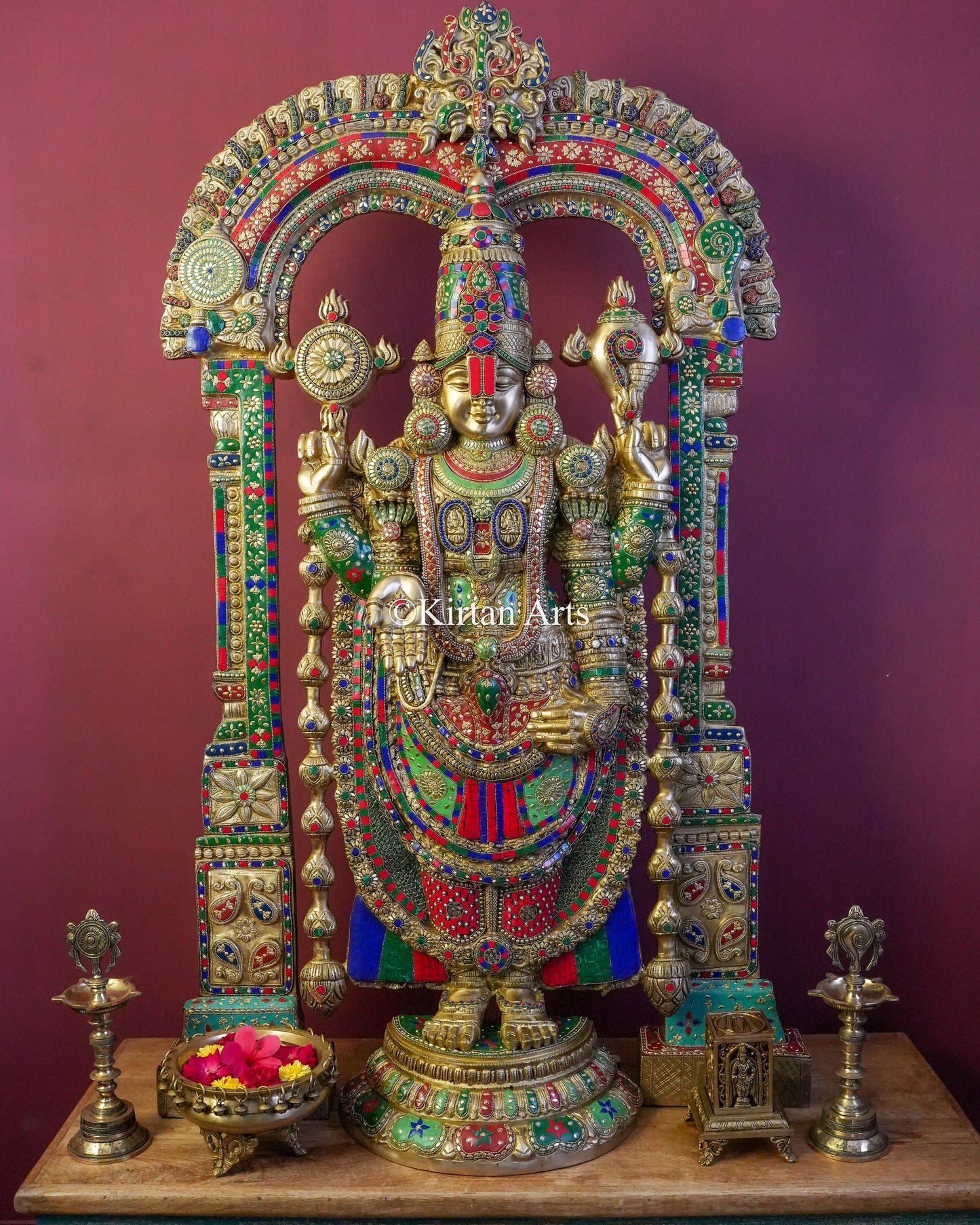 Masterpiece Brass Lord Venkateswara Statue – 56" Idol with Prabhavali & Stonework