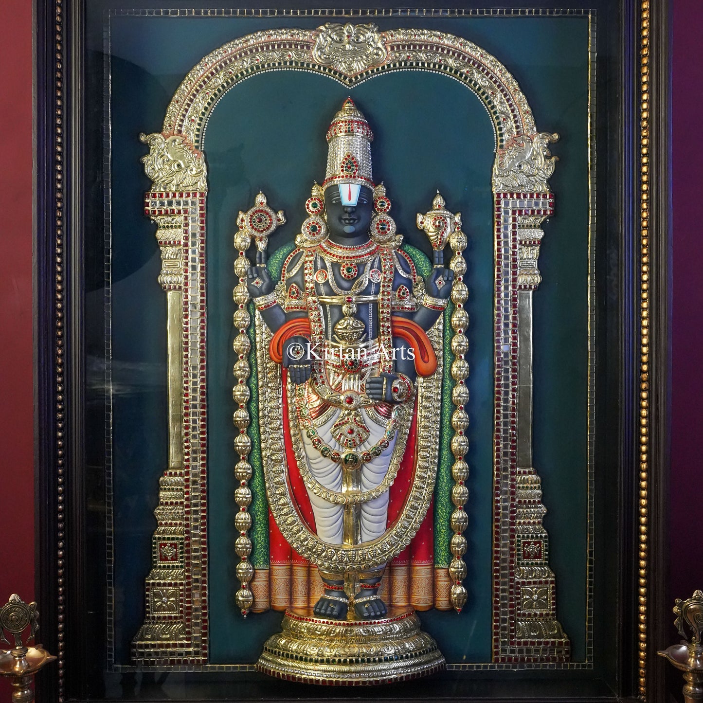 Super Embossed 3D Netra Balaji ( Venkateswara Swamy) Tanjore Painting โ 48x36 Inch Artwork (53x41 Inch with Frame)