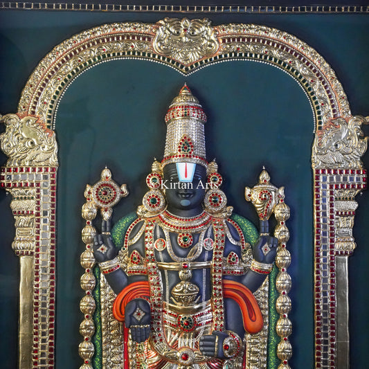 Super Embossed 3D Netra Balaji ( Venkateswara Swamy) Tanjore Painting – 48x36 Inch Artwork (53x41 Inch with Frame)