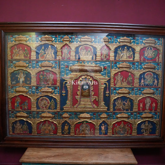 Shiva Jyotirlinga & Divine Incarnations Tanjore Painting – 72x48 Inch | Antique Finish