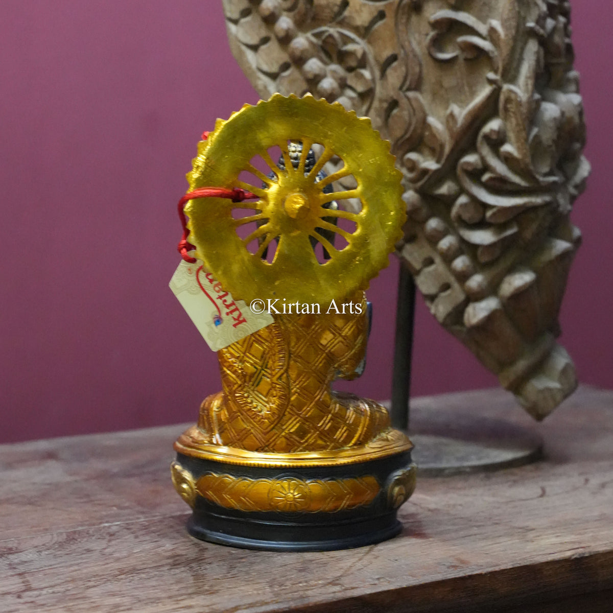 Small Buddha Statue with Dharma Wheel Aureole 9"