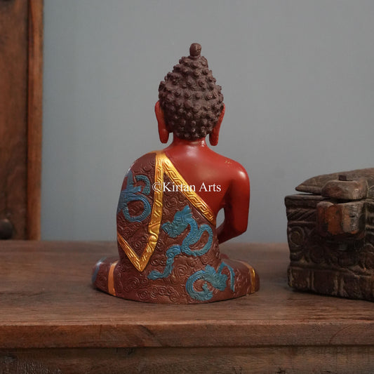 Terracotta-Red Brass Buddha 9"