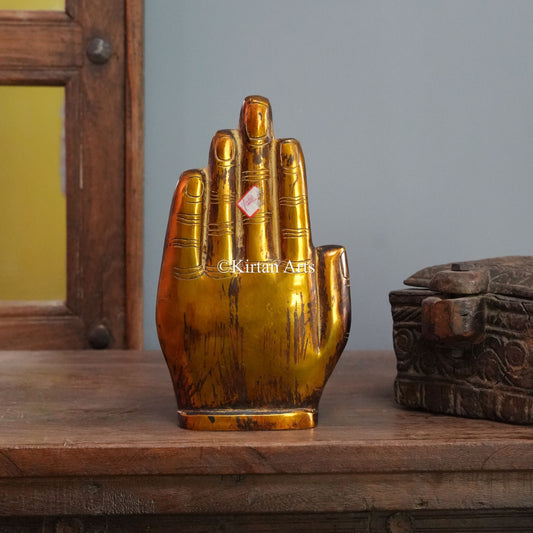 Brass Buddha Seated Within an Open Palm Sculpture 9.5"