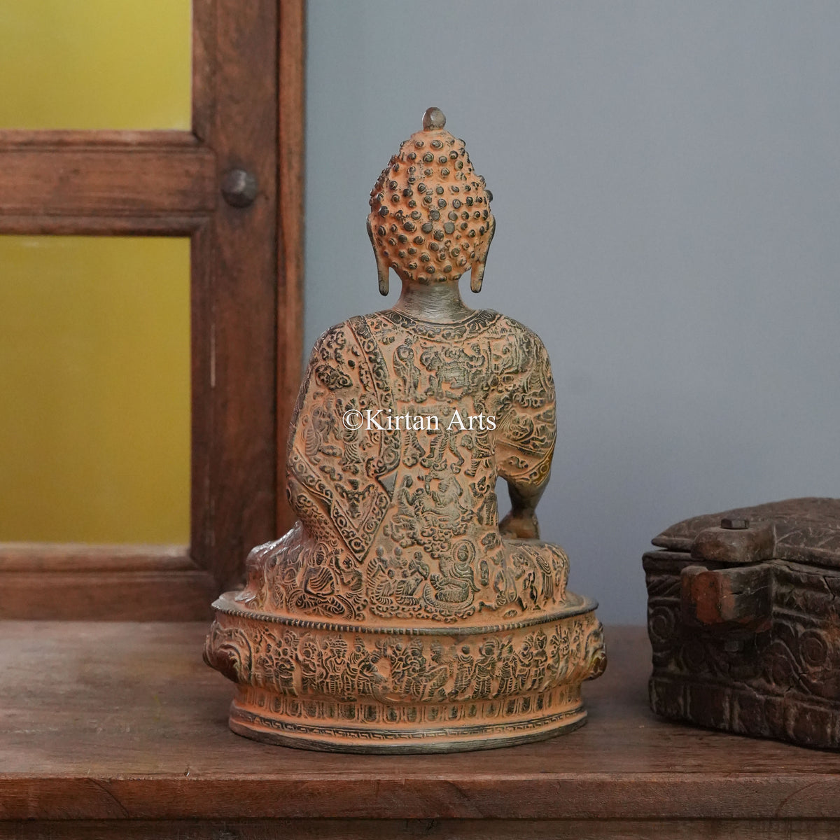 Weathered Grey-Gold Brass Buddha 13"