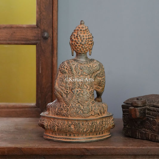 Weathered Grey-Gold Brass Buddha 13"