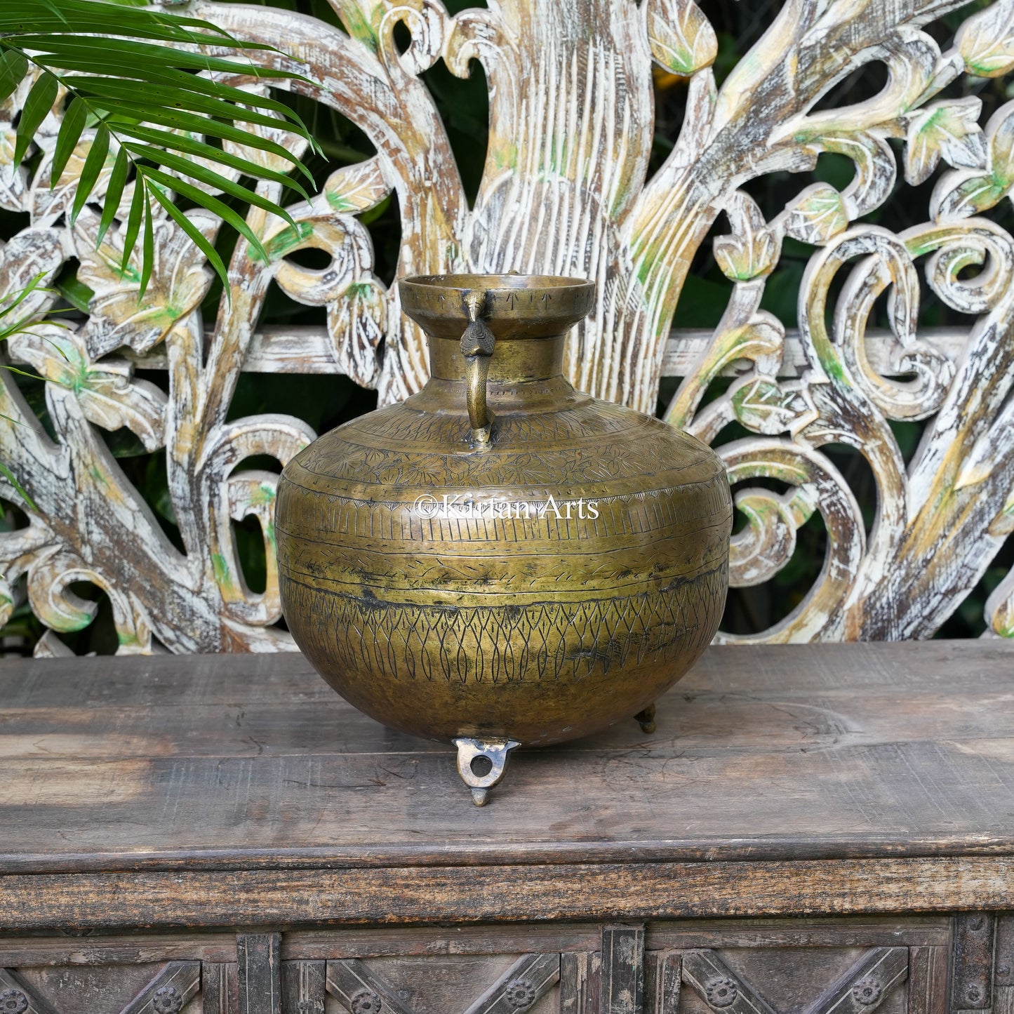 Brass Vintage Carved Planter 13.5"