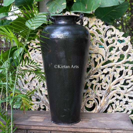 Tall Hammered Brass Planter with Ring Handles 31"