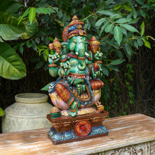 24" Hand-Carved Vagai Wood Lord Ganesha Sculpture