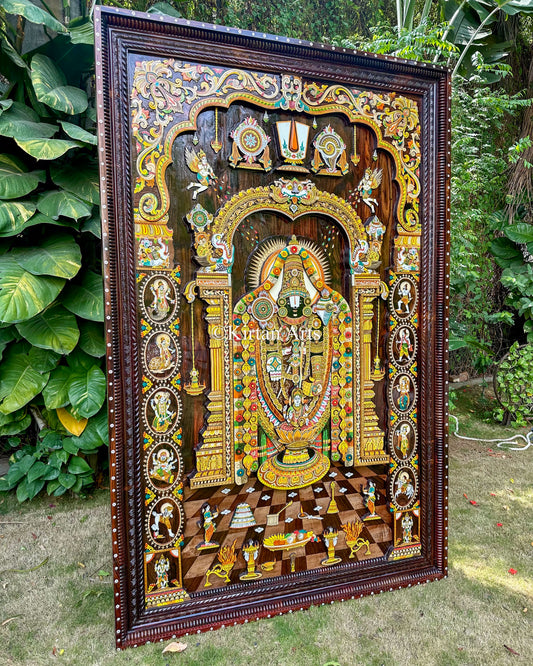Rosewood Embossed Tirupati Balaji Panel 8x5 ft | Mysore Artwork