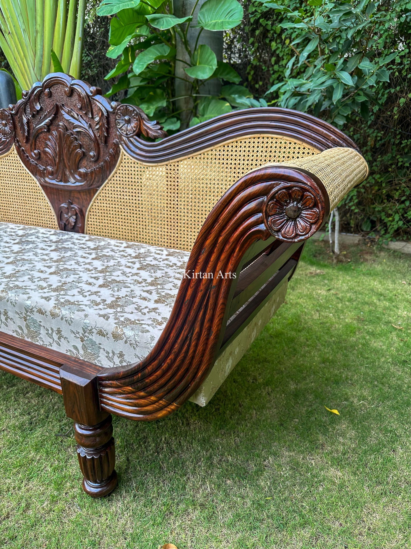 Rosewood Carved Diwan | Rattan Work | 90"