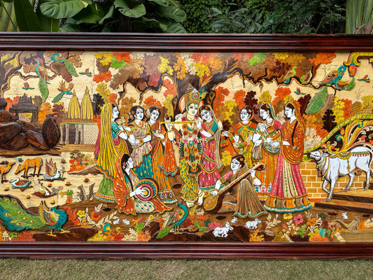 RadhaKrishna Rosewood Panel | 8x4 ft | 3D Embossed Artwork