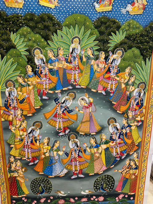 Lord Krishna Raslila Pichwai | 5x3 ft