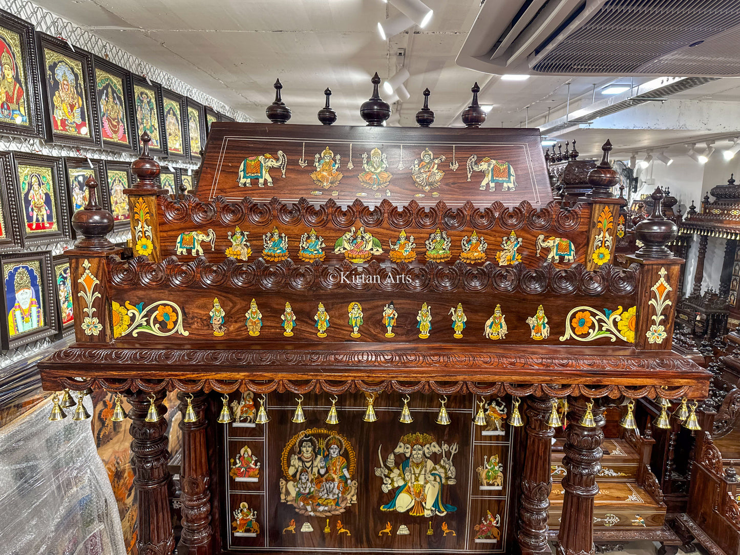 Rosewood Puja Mandir with Storage | 82x51x25 Inches