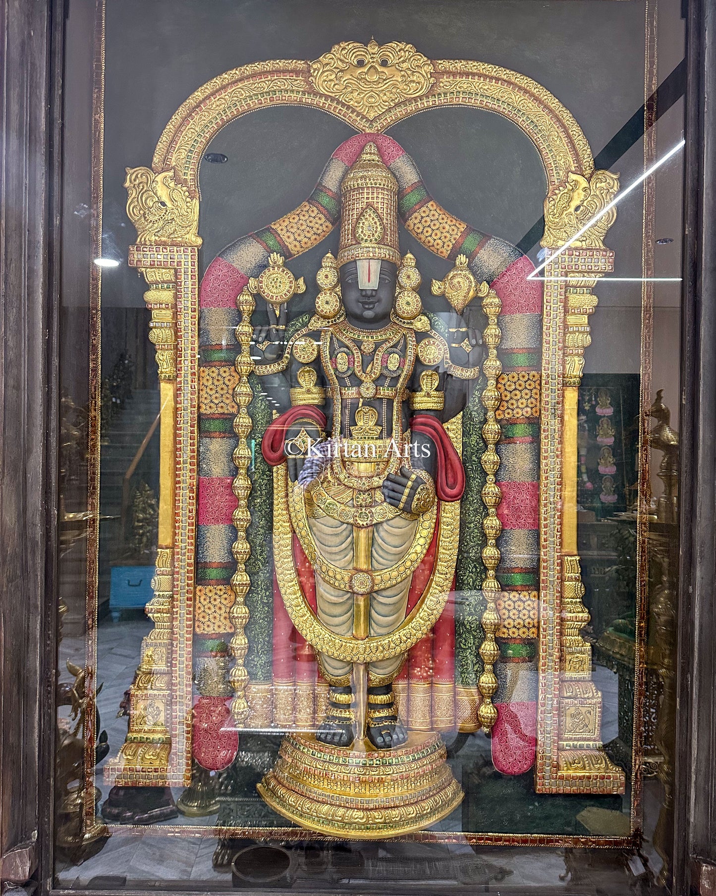 Grand 6ft Netra Balaji Tanjore Painting – 22K Gold 3D Embossed Masterpiece | Antique Finish