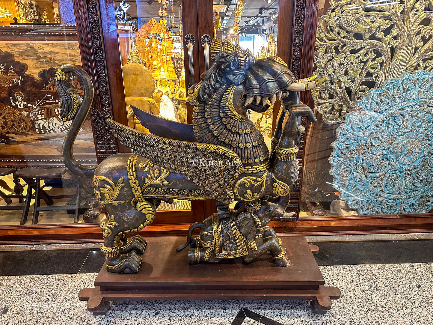 Wood Carved Gaja Yali | 55"