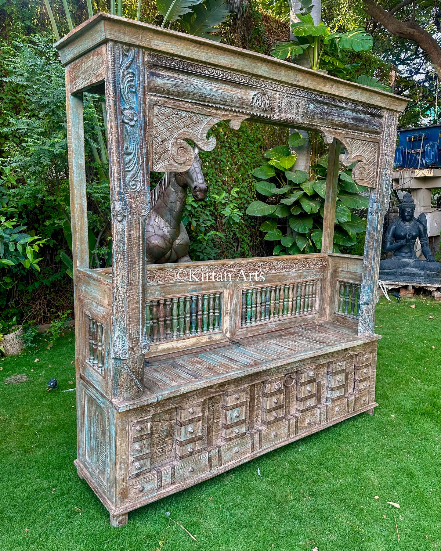 Antique Wooden Day Bed | Distress Finish | Storage