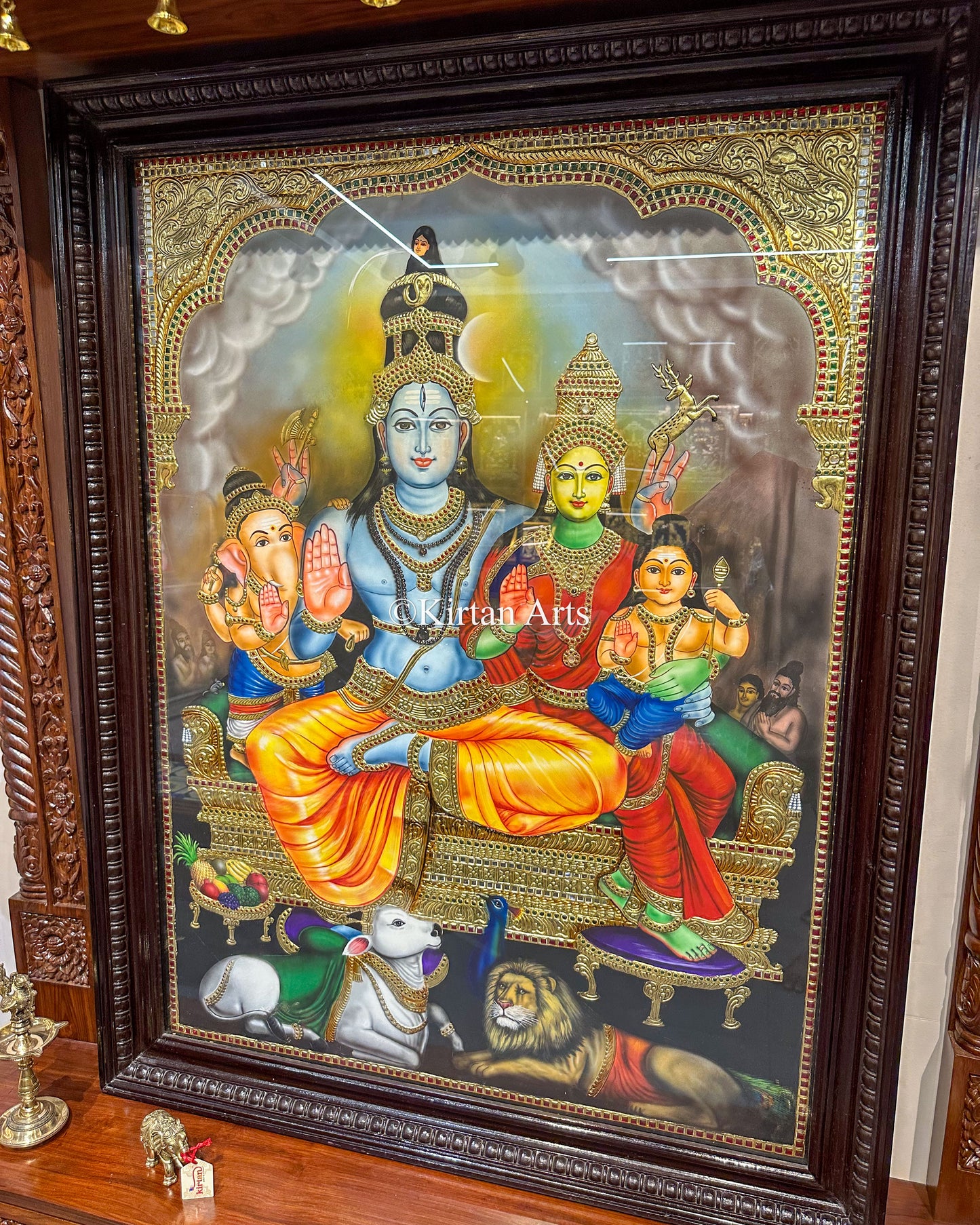 Lord Shiva Parivar Tanjore Art Painting | 4x3 ft