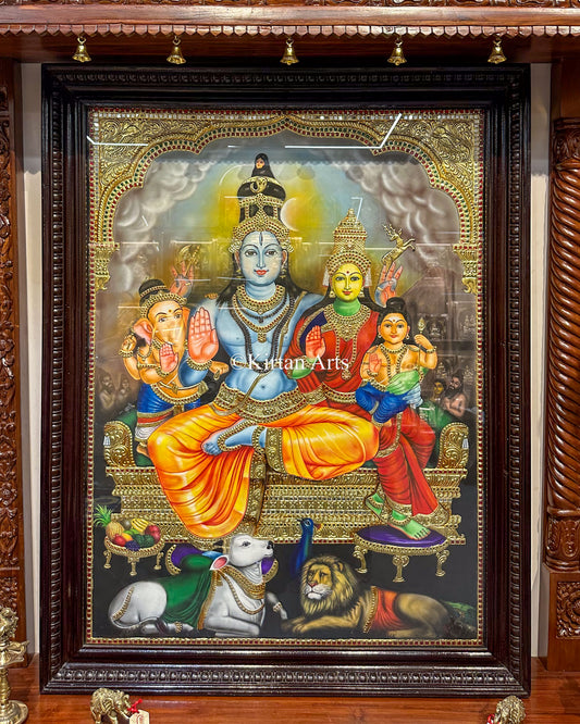 Lord Shiva Parivar Tanjore Art Painting | 4x3 ft