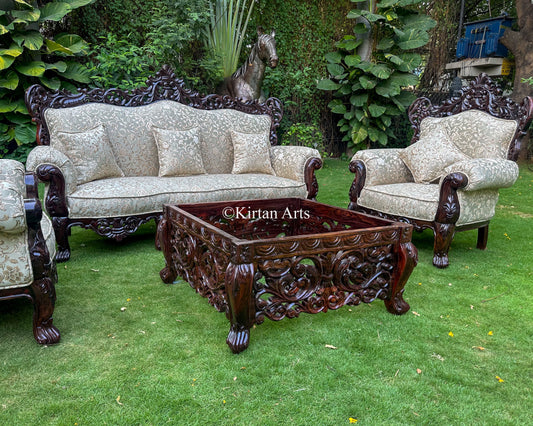 Maharaja Rosewood Sofa Set | Hand-Carved | 3+1+1+CenterTable