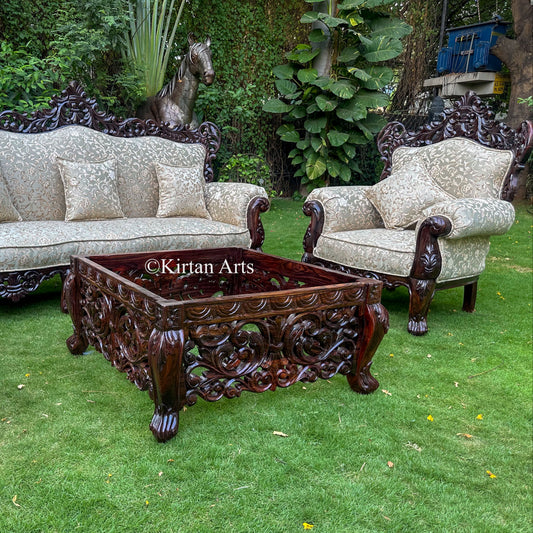 Maharaja Rosewood Sofa Set | Hand-Carved | 3+1+1+CenterTable