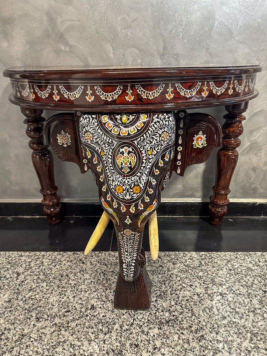 Rosewood Elephant Console Table | 30" | Wooden Inlay