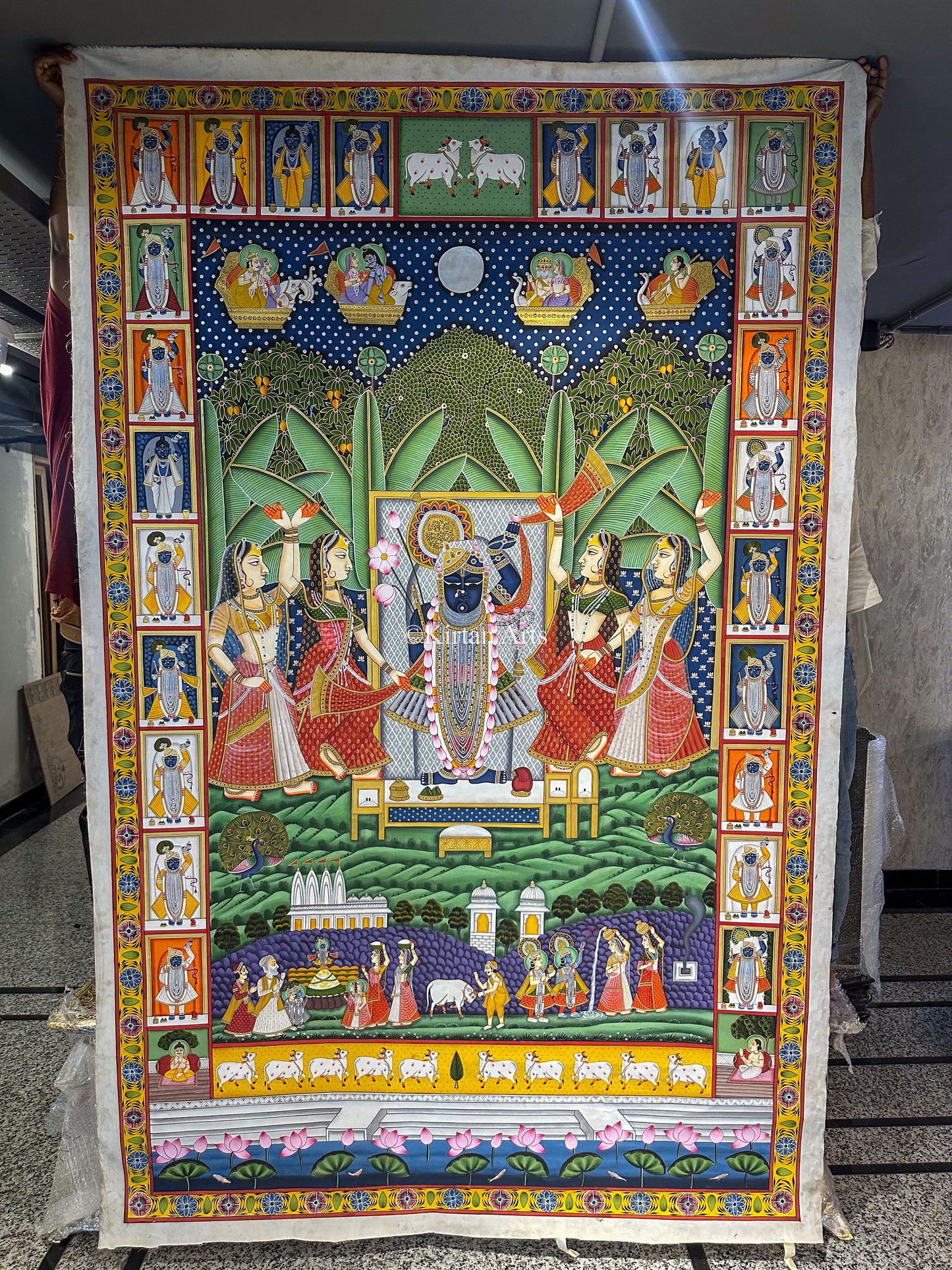 Large Size Shrinathji Pichwai Art | Sharad Purnima | 8x5 ft