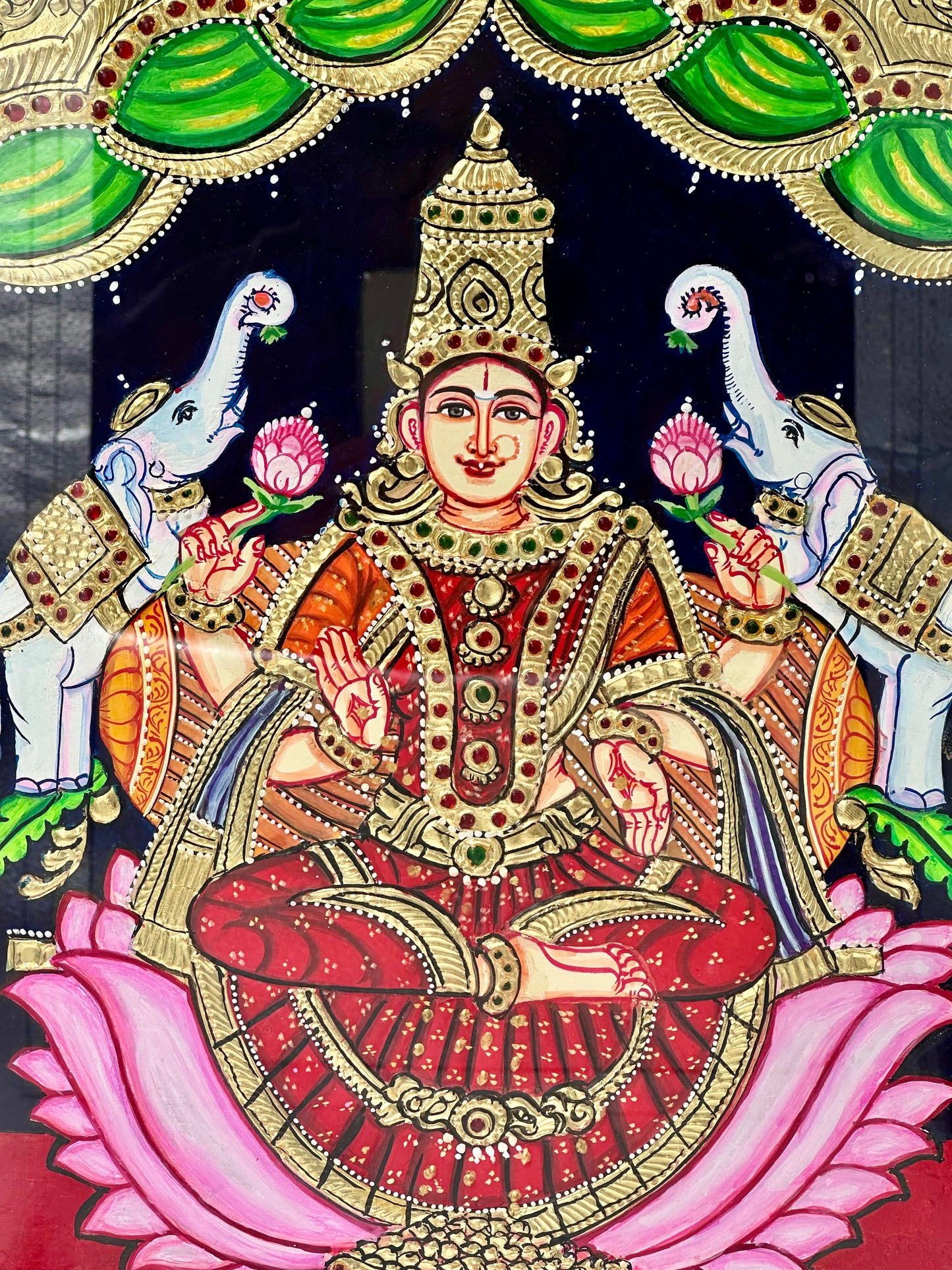 Goddess Lakshmi on Lotus Tanjore 15x18