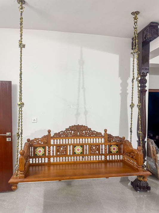 Teakwood Chettinad Swing/Jhula/ Oonjal | Carved Backrest | 6x2 ft |