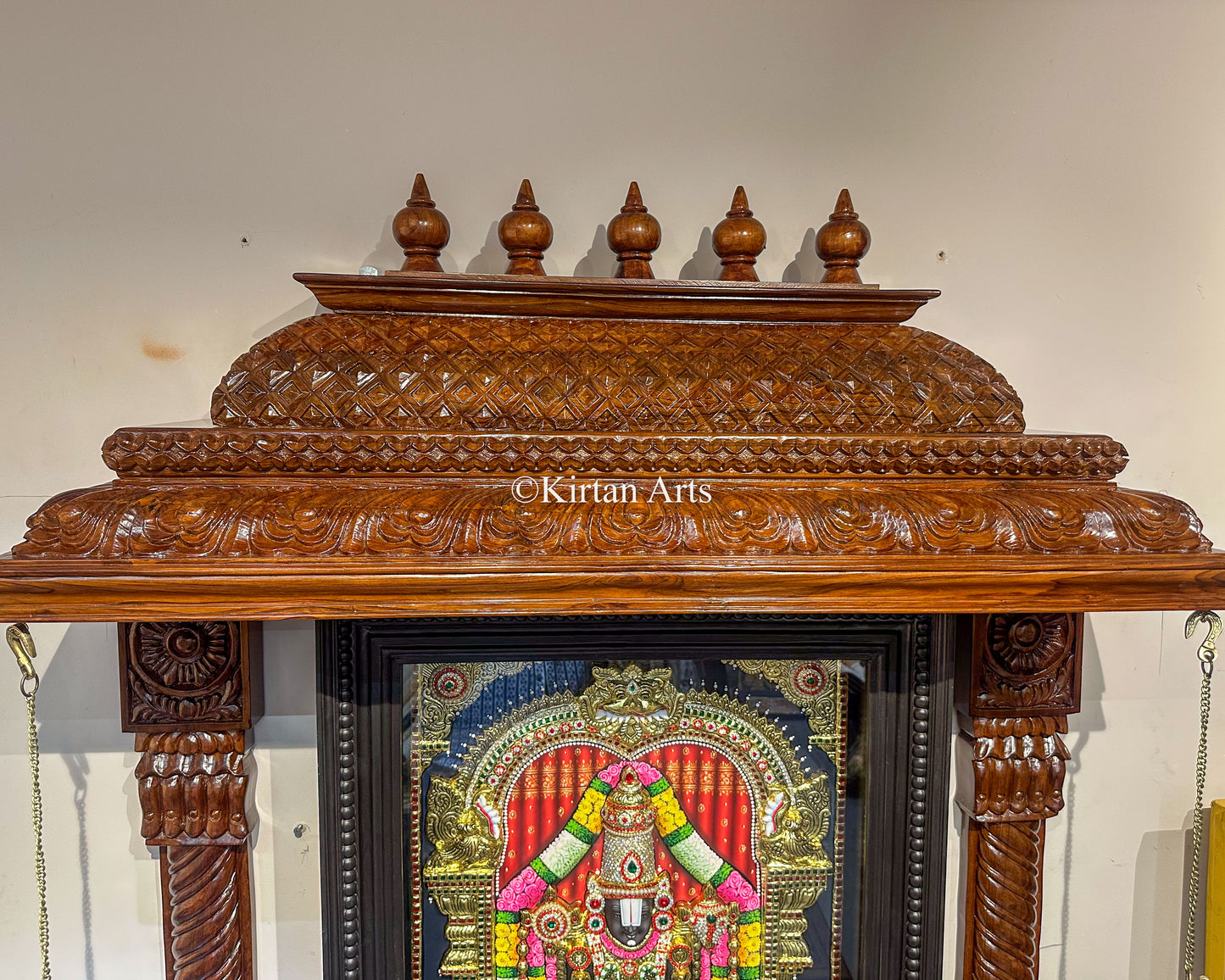 Hand-Carved Teakwood Wall Mandir | 84x48x13 Inches