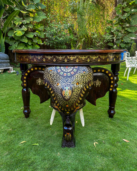 Large Rosewood Elephant Console Table w Brass Inlay | 46"