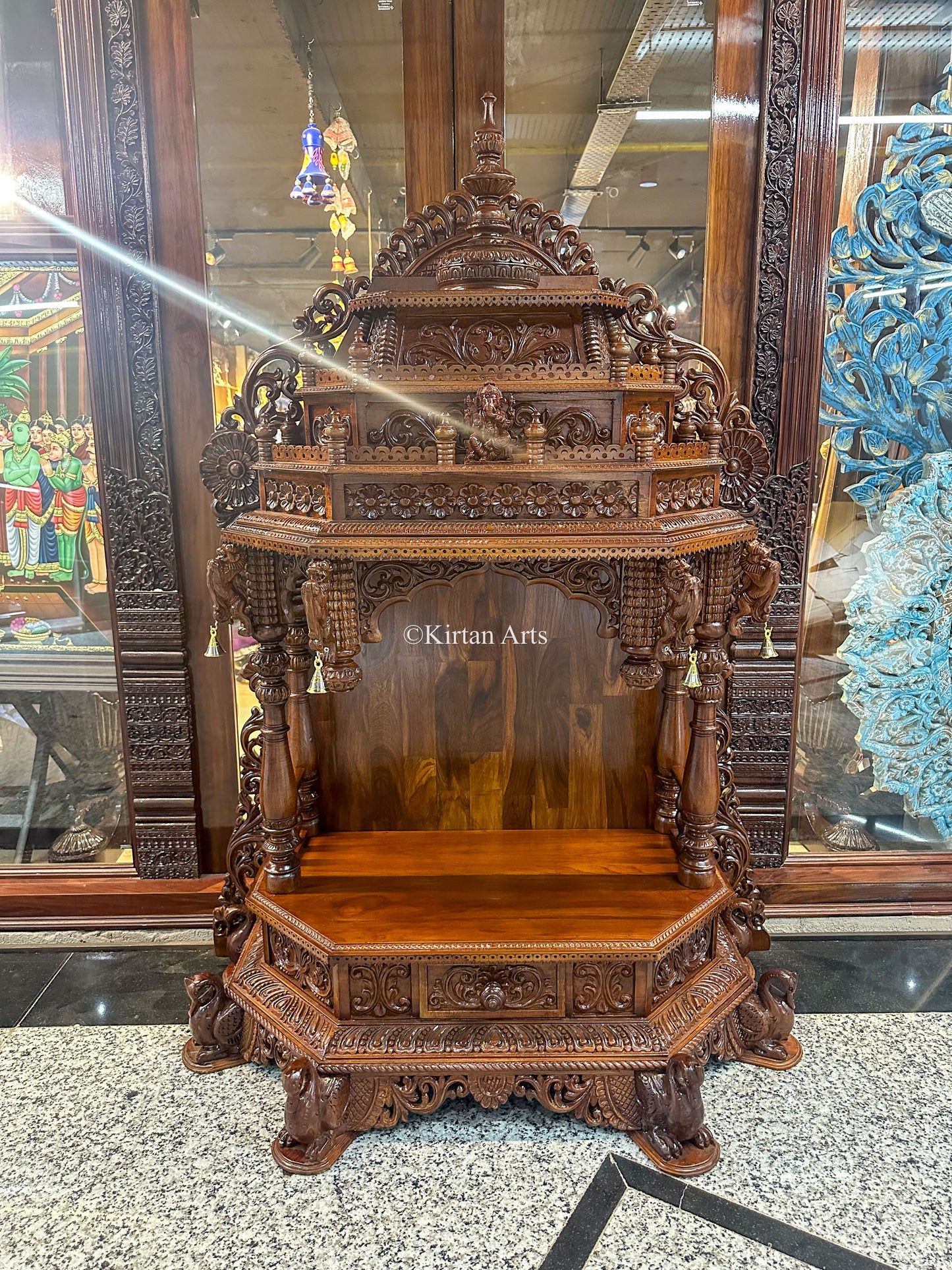 Teakwood Carved Mandir Swans