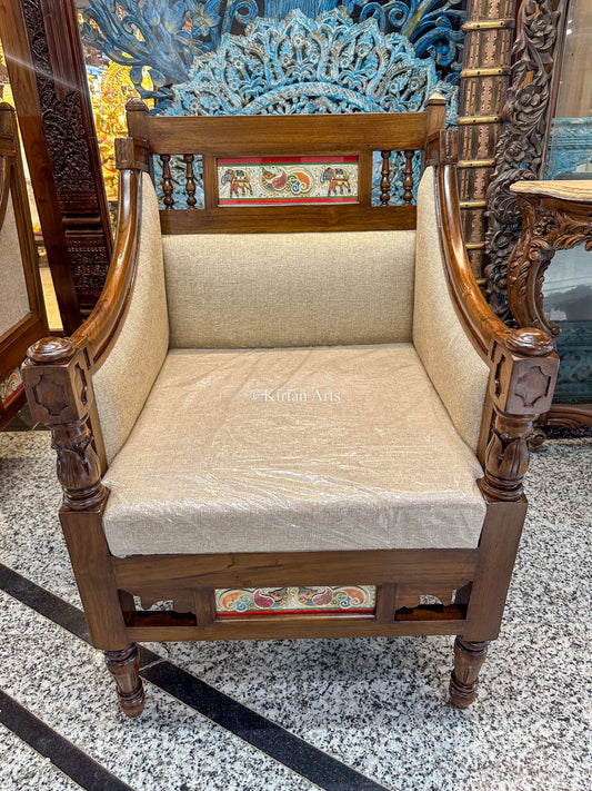 Maharani Teakwood Art Sofa Set (3+1+1+Center Table) | Peacock Artwork