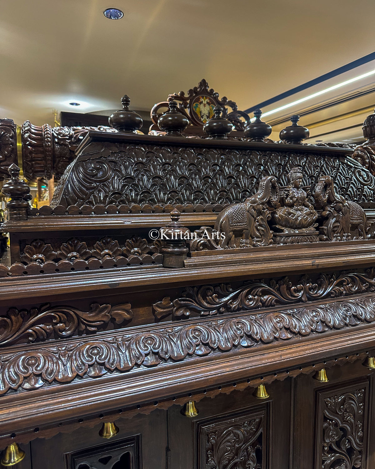 Teakwood Carved Puja Mandir w Doors 80" | Espresso Finish
