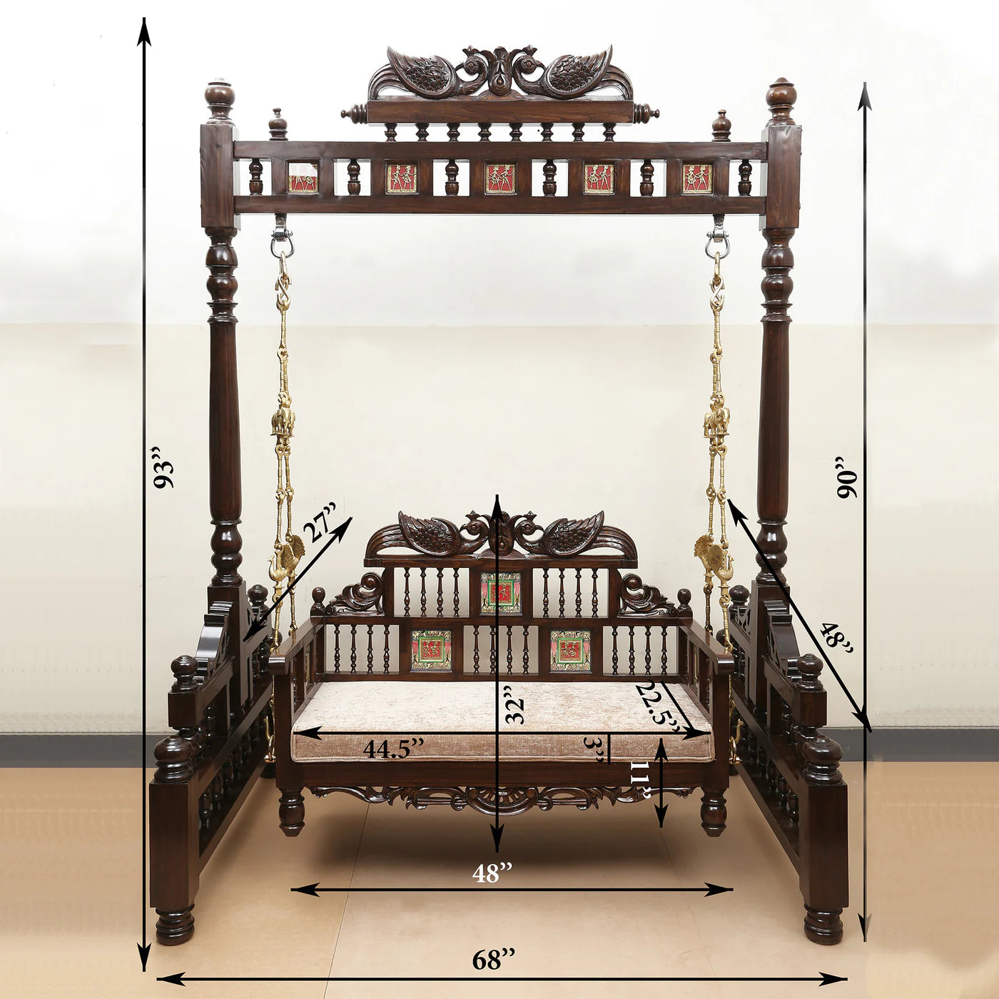 Grand Teakwood Jhula with Warli & Madhubani Art and Dhokra Brass Detailing | Padmini Swing