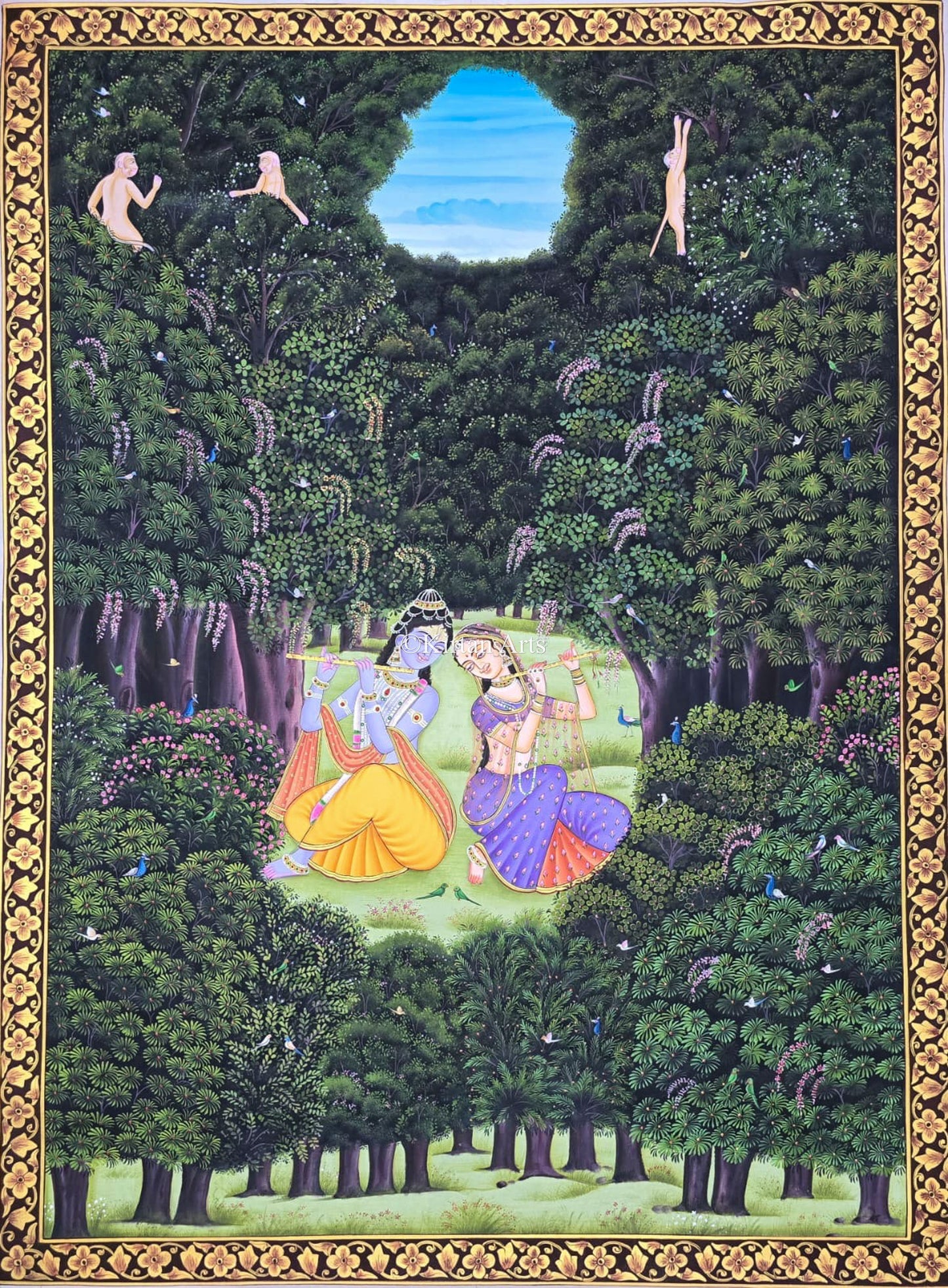 RadhaKrishna Jungle Themed Pichwai Painting | Intricate Work | 4x3 ft