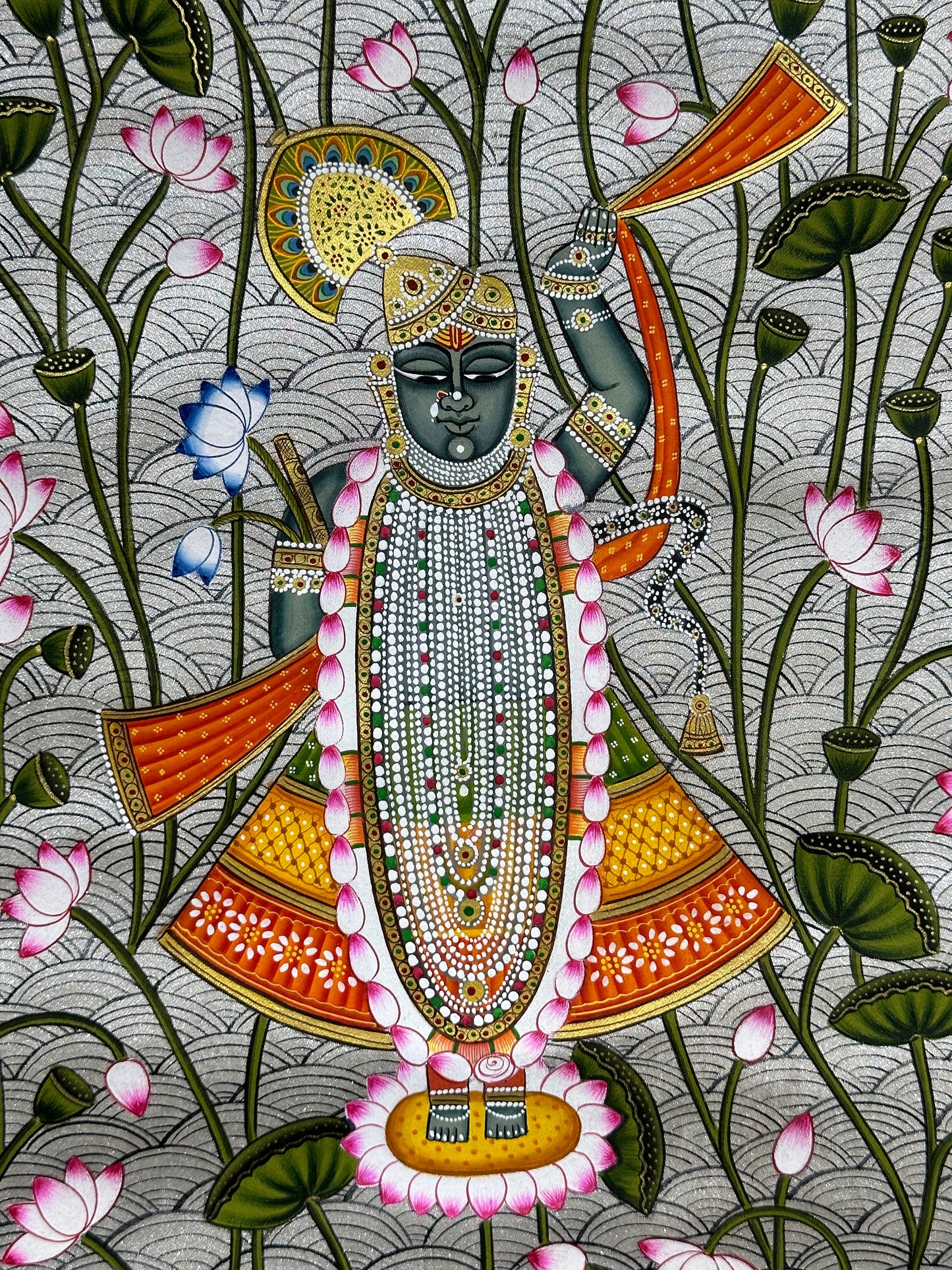 Shrinathji Pichwai with lotuses 18”x24”