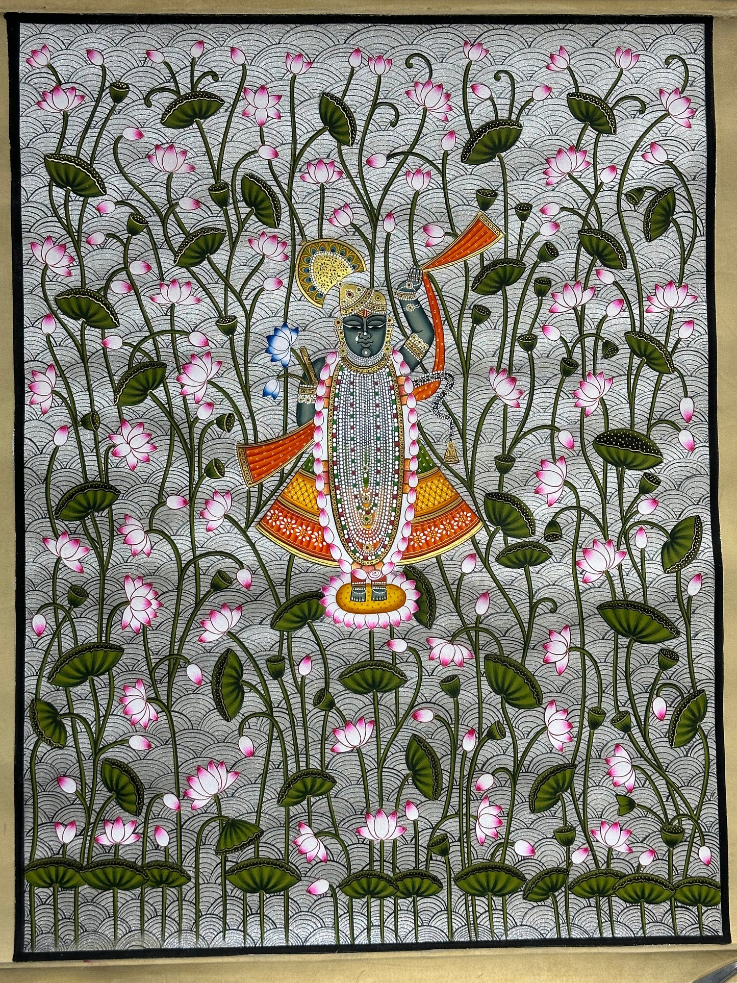 Shrinathji Pichwai with lotuses 18”x24”