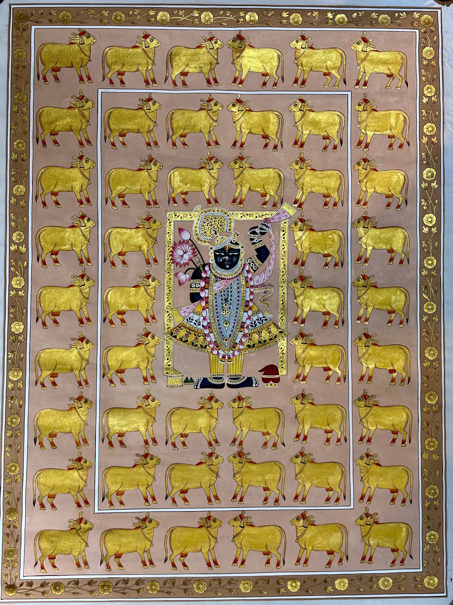 Shrinathji with Cows Pichwai 3x4ft