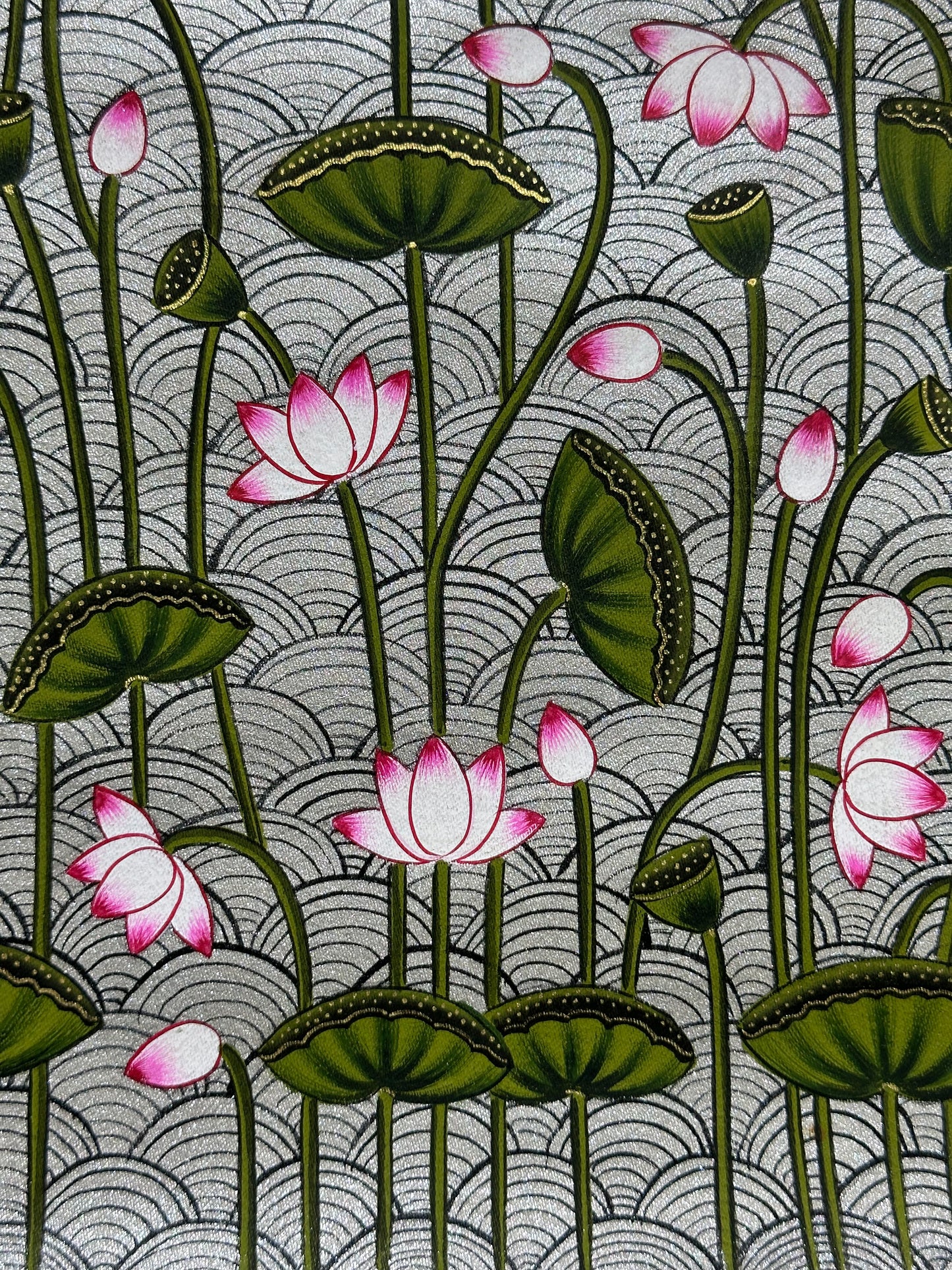 Shrinathji Pichwai with lotuses 18”x24”