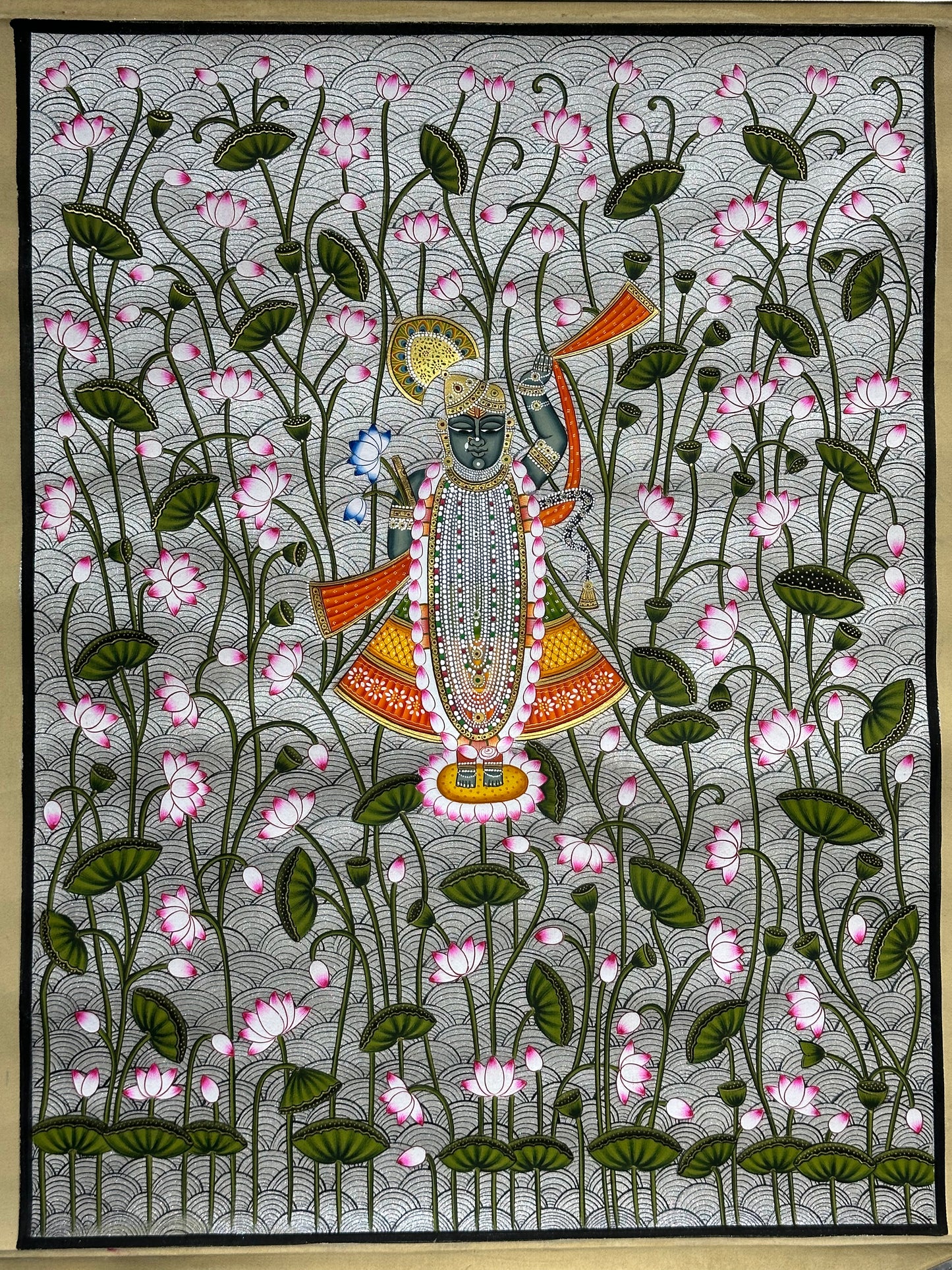 Shrinathji Pichwai with lotuses 18”x24”