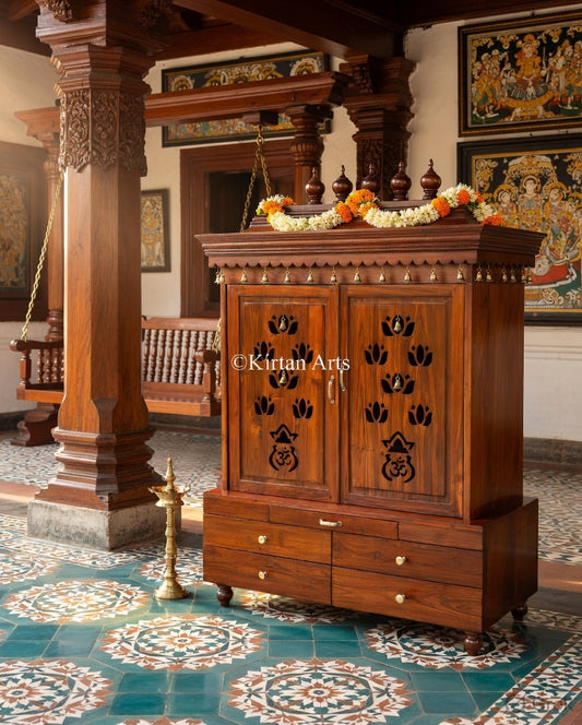 Teakwood Mandir with Pocket Doors | 5.6x4x2 ft | Customisable